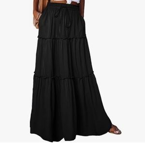 Women’s Casual High Waist Tiered Long Maxi Skirt with Pockets